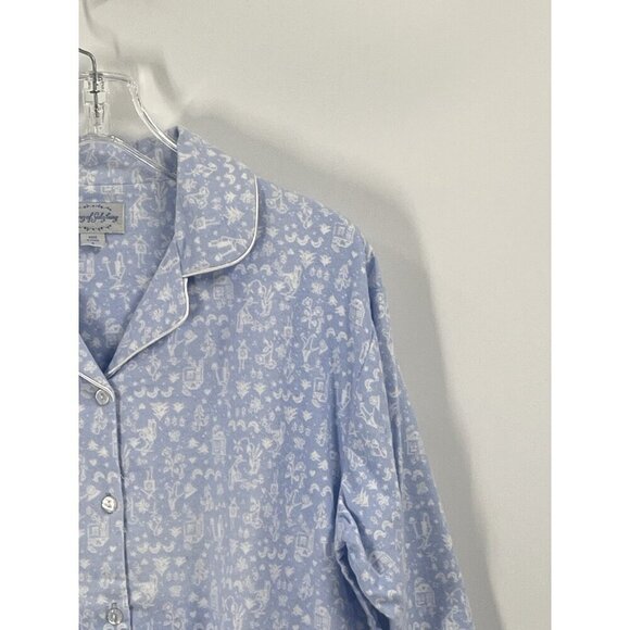 Lanz of Salzburg Blue Flannel Button Down Pajama Top Sz Small - Picture 3 of 6